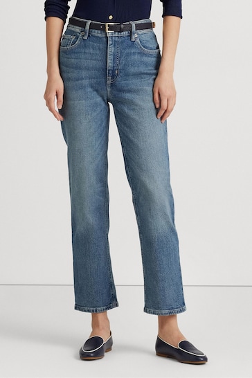 Lauren Ralph Lauren High Rise Straight Ankle Fit Jeans