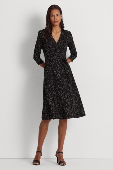 Buy Lauren Ralph Lauren Black Carlyna Print Surplice Jersey Dress from the  Next UK online shop