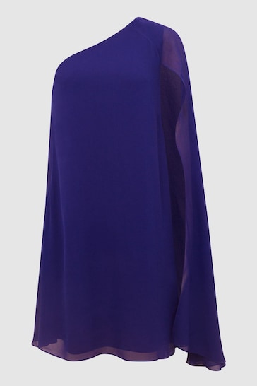 Reiss Purple Fleur Sheer Cape Sleeve Mini Dress