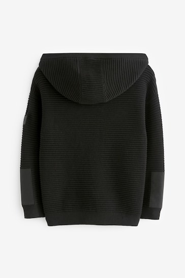 Black Ribbed Utility Style Hooded Jumper (3-16yrs)