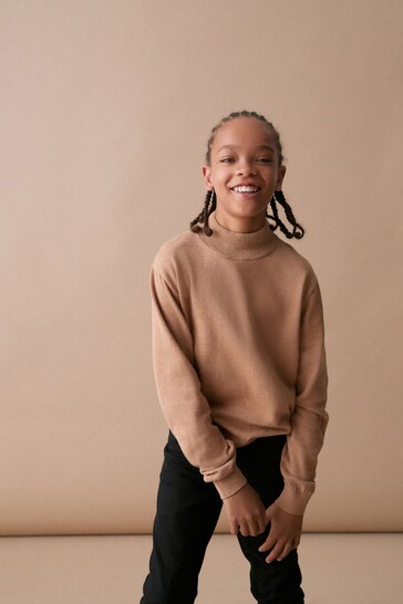 Tan Brown Knitted High Neck Jumper (3-16yrs)