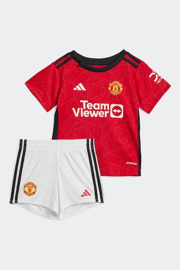 adidas Red Football Red Manchester United FC Shirt And Shorts Set