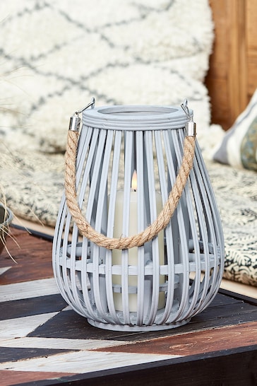 Lights4fun Grey Large Bamboo Lantern with TruGlow® Candle Candle