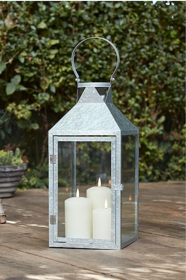 Lights4fun Large Metal Outdoor Lantern With TruGlow Candle Trio