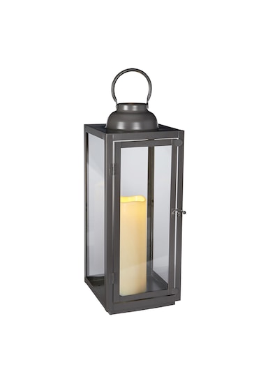 Lights4fun Grey Slate Metal Outdoor Battery Operated LED Candle Lantern
