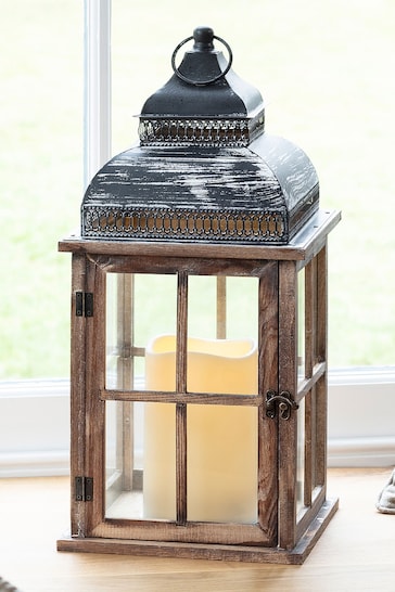 Lights4fun Rustic Wooden Battery LED Candle Lantern