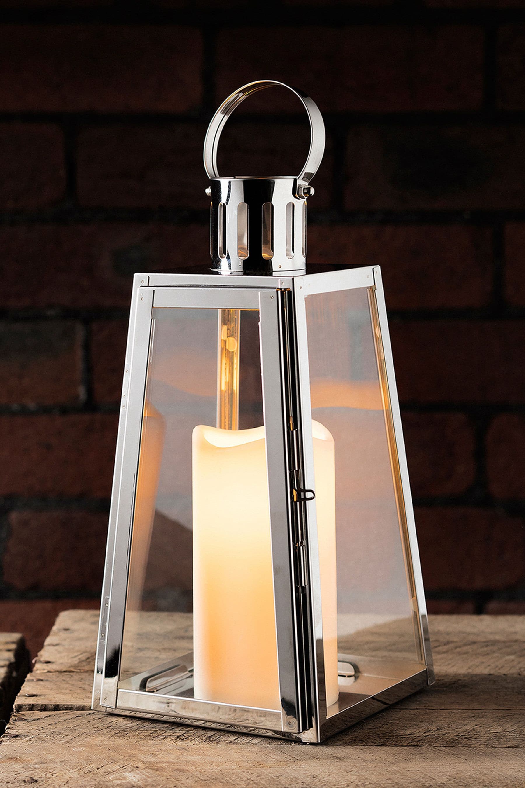 Lights4fun Large Stainless Steel Battery Operated LED Indoor Candle Lantern