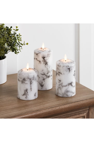 Lights4fun TruGlow Marble LED Pillar Candle Trio With Remote