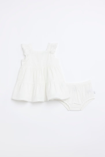 River Island White Baby Girls Broderie Tiered Set