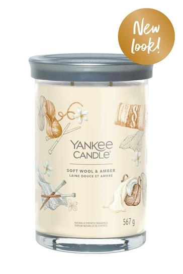 Yankee Candle Signature Large Tumbler Scented Candle, Soft Wool Amber