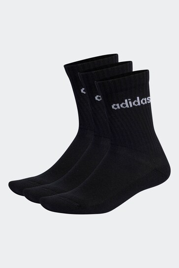 adidas Black Linear Crew Cushioned Socks 3 Pairs