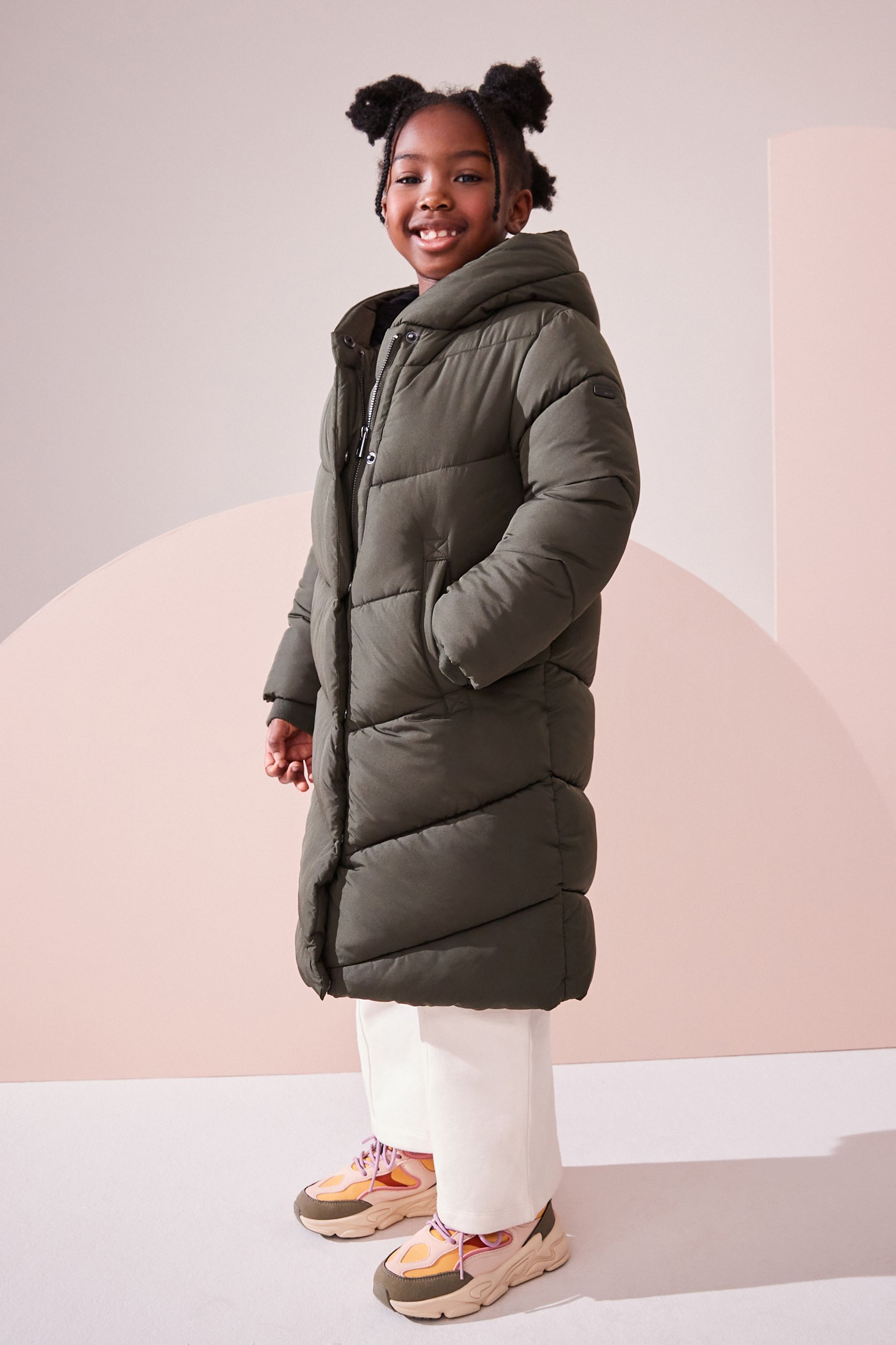 Khaki green hot sale long puffer coat