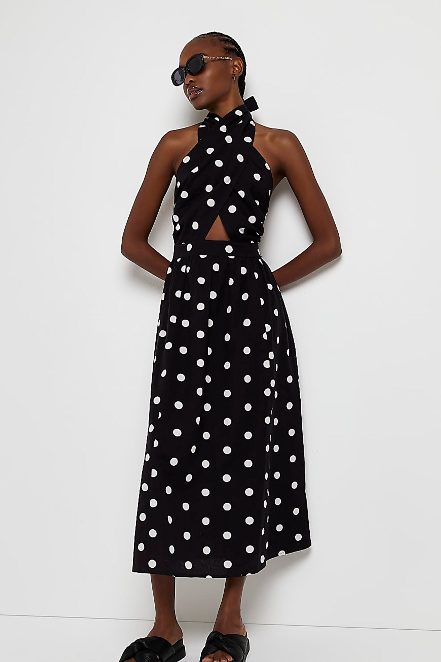 River Island Black Halter Neck Midi Dress