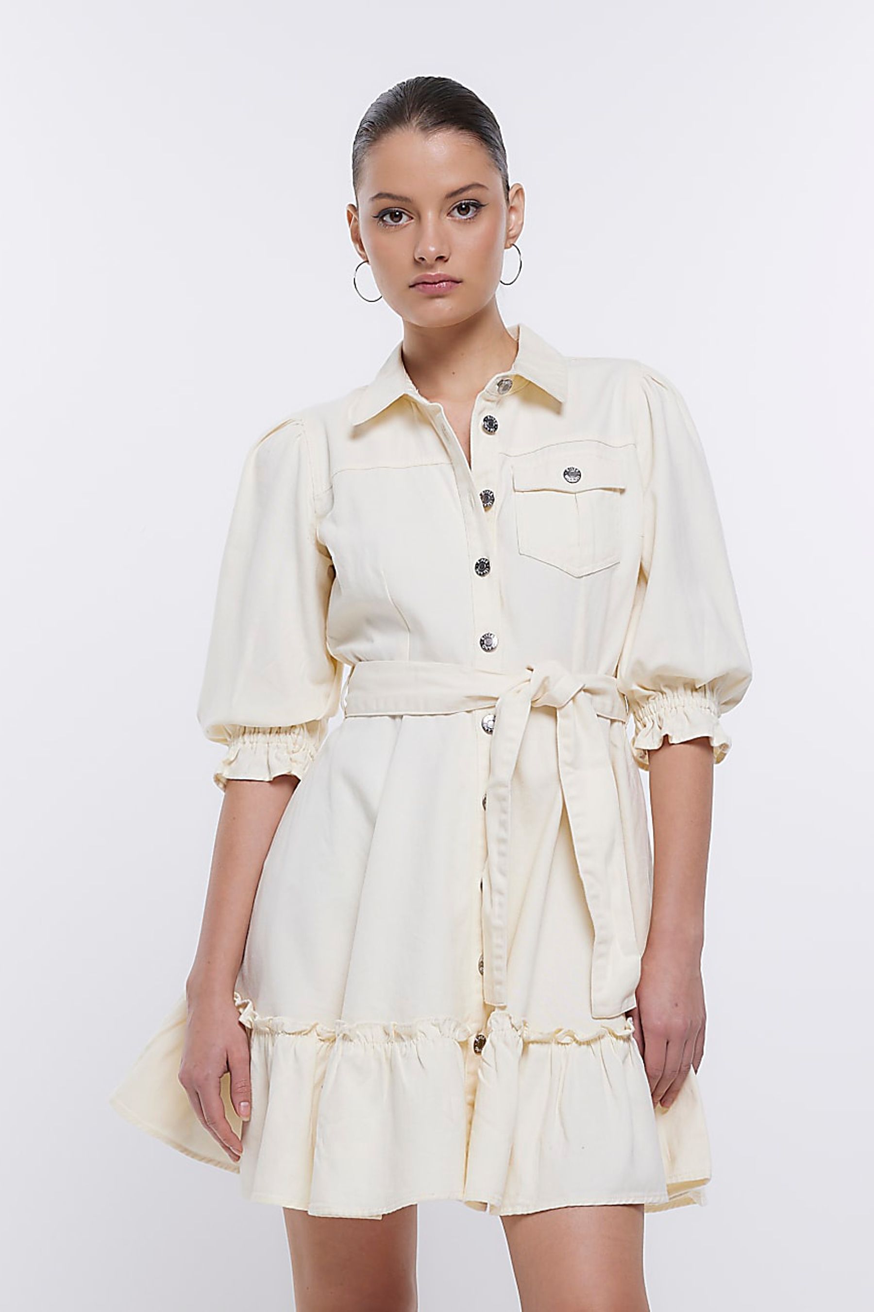 Frill hem denim dress shop