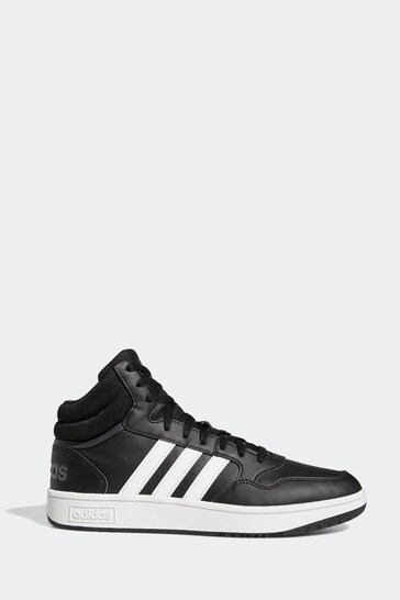 adidas Black/White Hoops 3.0 Mid Trainers