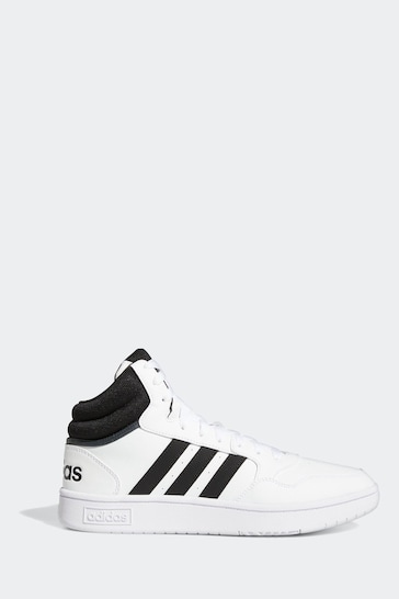 adidas White/Black Hoops 3.0 Mid Trainers