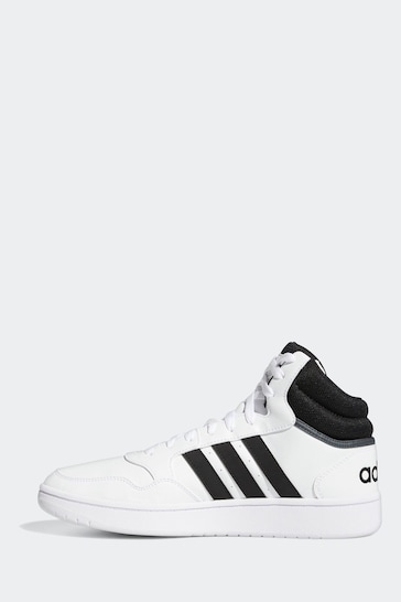 adidas White/Black Hoops 3.0 Mid Trainers