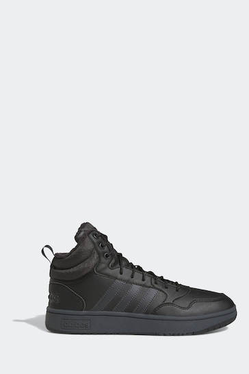 adidas Black Hoops 3.0 Mid Lifestyle Basketball Classic Faux Fur Lining Winterized Trainers