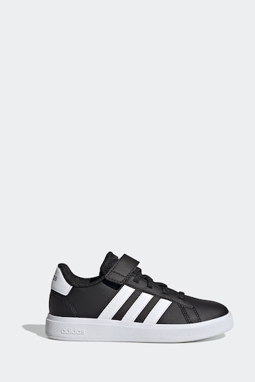 adidas Black/White Sportswear Grand Court Elastic Lace And Top Strap Trainers