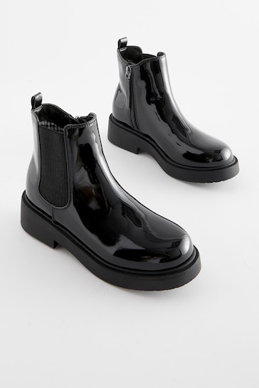 Black Patent Wide Fit (G) Chunky Chelsea Boots