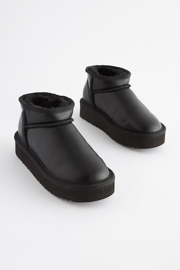 Black Flatform Mini Warm Lined Water Repellent Suede Pull-On Boots