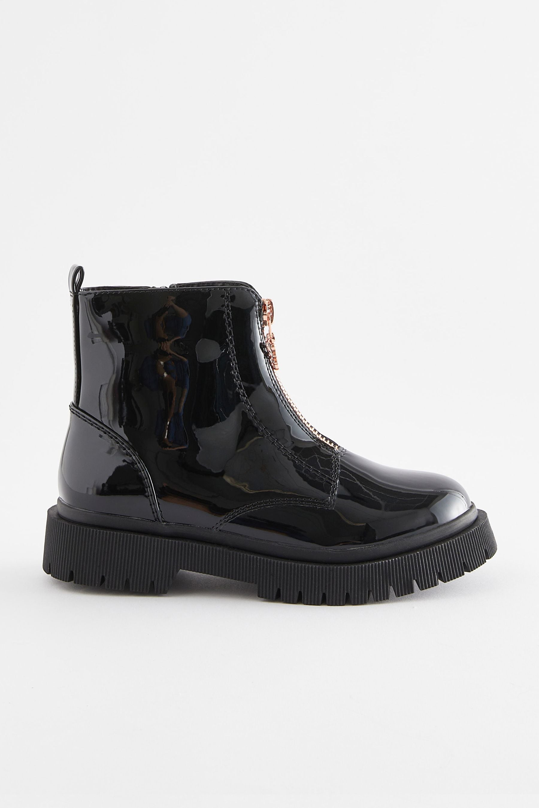Patent zip front ankle hot sale boots