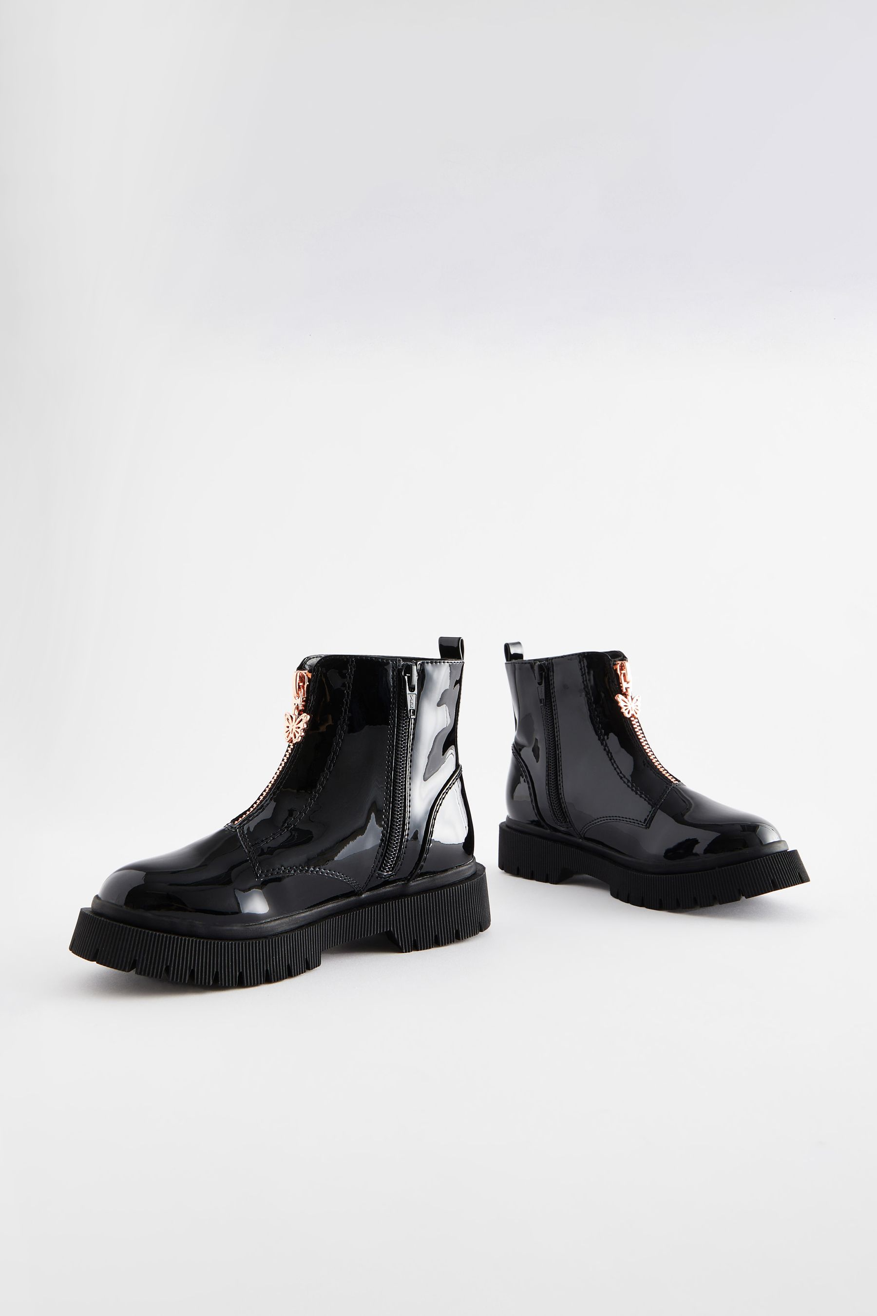 Black patent best sale zip front boots