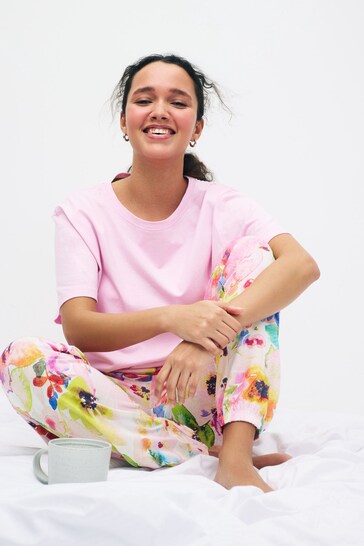 Pink Floral Watercolour Cotton Pyjamas