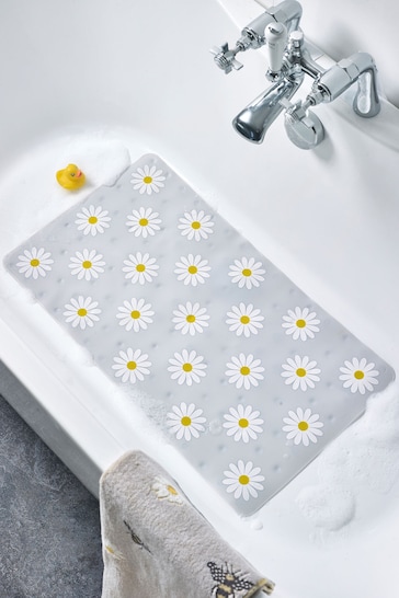 Grey Daisy Plastic In Bath Mat
