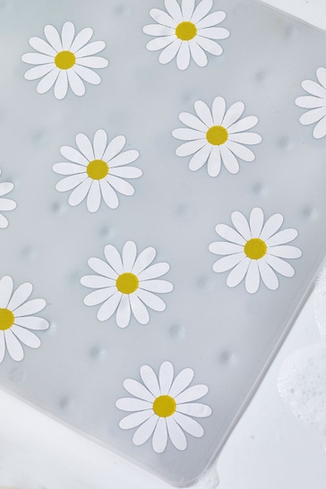 Grey Daisy Plastic In Bath Mat