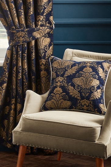 Riva Paoletti Blue Shiraz Large Danmask Jacquard Floral Cushion