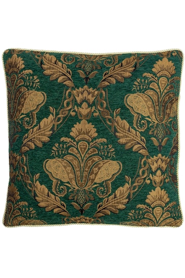 Riva Paoletti Green Shiraz Large Damask Jacquard Floral Cushion