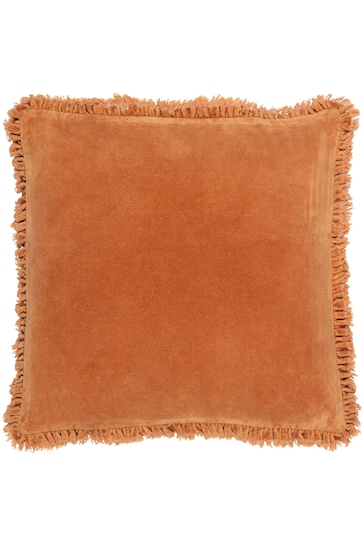 The Linen Yard Orange Bertie Washed Cotton Velvet Cushion