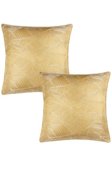 Wylder 2 Pack Gold Seymour Embroidered Woven Jacquard Piped Cushions