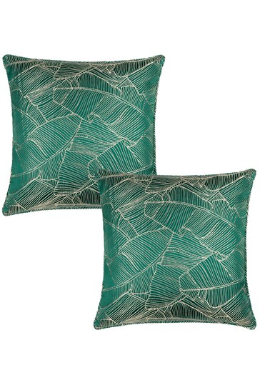 Wylder Green Seymour Embroidered Woven Jacquard Piped Cushion 2 Pack