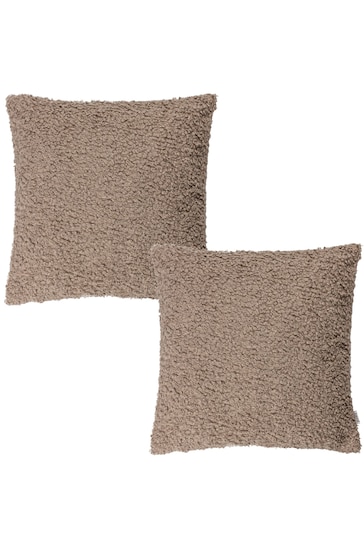 The Linen Yard Taupe Brown 2 Pack Cabu Chunky Textured Bouclé Cushions