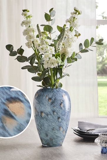 Navy Glass Confetti Textured Flower Vase
