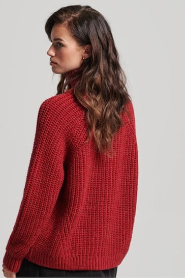 Superdry Red Slouchy Stitch Roll Neck Knit Jumper