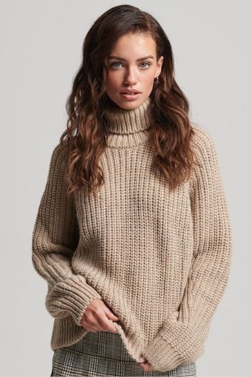 Superdry Natural Slouchy Stitch Roll Neck Knit Jumper