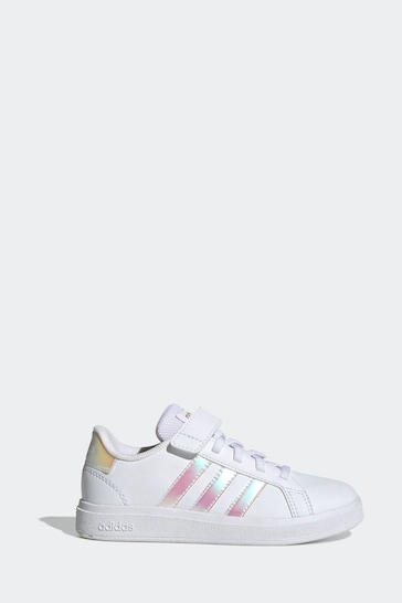 adidas White/Silver Sportswear Grand Court Elastic Lace And Top Strap Trainers