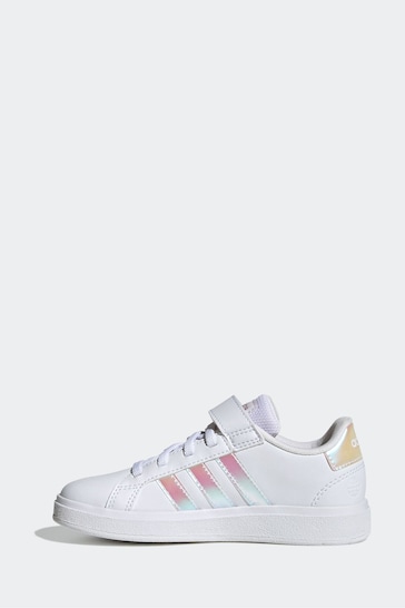 adidas White/Silver Sportswear Grand Court Elastic Lace And Top Strap Trainers