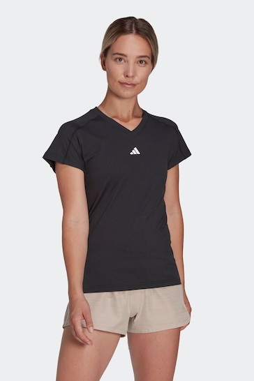 adidas Black Aeroready Train Essentials Minimal Branding V-Neck T-Shirt