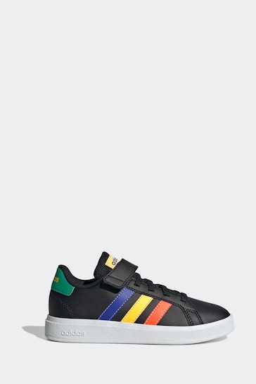 adidas Multi Black Sportswear Kids Grand Court Elastic Lace and Top Strap Trainers