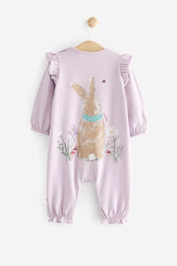 Fat Face Lilac Purple Bunny Baby Romper with Frill
