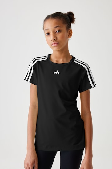 adidas Black Sportswear Train Essentials Aeroready 3-Stripes Slim-Fit Training T-Shirt