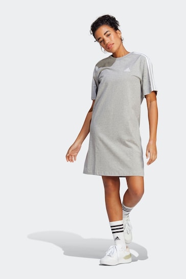 adidas Grey Boyfriend Sportswear Essentials 3-Stripes Single Jersey T-Shirt Dress