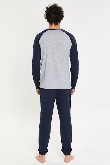 Threadbare Blue Cotton Blend Long Sleeve Pyjamas Set