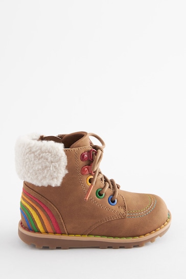 Little Bird by Jools Oliver Tan Brown Rainbow Lace Up Boots