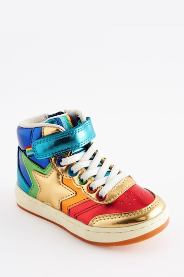 Little Bird by Jools Oliver Multi Younger Metallic Rainbow Star Hi-Top Trainers