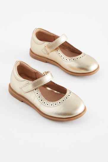 Gold Leather Leather Mary Jane Brogues